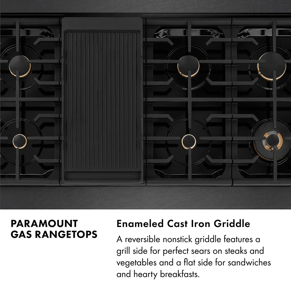 ZLINE 48 in. Paramount Gas Rangetop with 8 Brass Burners and Porcelain Cooktop in Black Satin Stainless Steel (SRTBS-BR-48)