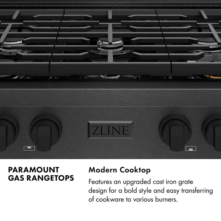 ZLINE 36 in. Paramount Gas Rangetop with 6 Burners and Porcelain Cooktop in Black Satin Stainless Steel, Open Box-Excellent Condition