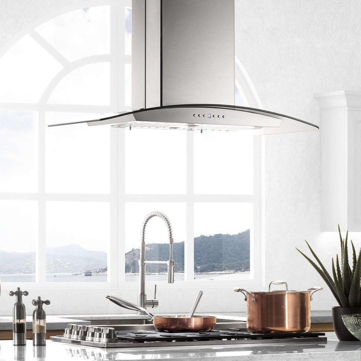 ZLINE 36" Convertible Vent Island Mount Range Hood in Stainless Steel &amp; Glass (GL5i-36)