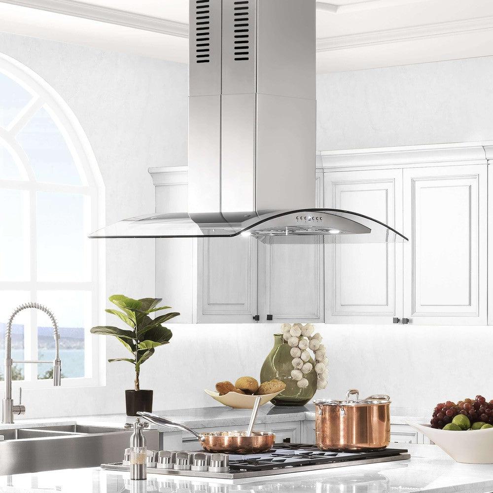 ZLINE 30 in. Convertible Vent Island Mount Range Hood in Stainless Steel &amp; Glass (GL5i-30)