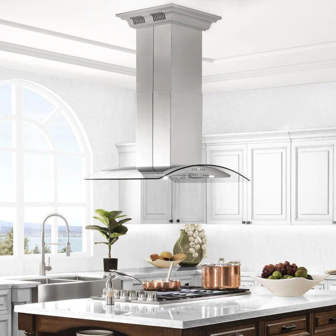 ZLINE CrownSound GL5iCRN-BT Convertible Island Mount Range Hoods with Built-in Bluetooth Speakers
