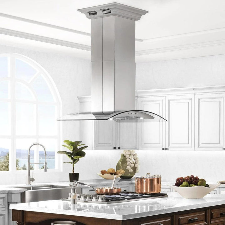 ZLINE CrownSound GL5iCRN-BT Convertible Island Mount Range Hoods with Built-in Bluetooth Speakers