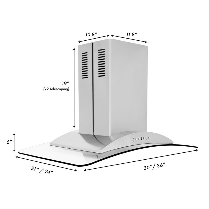 ZLINE 36" Convertible Vent Island Mount Range Hood in Stainless Steel &amp; Glass (GL9i-36)