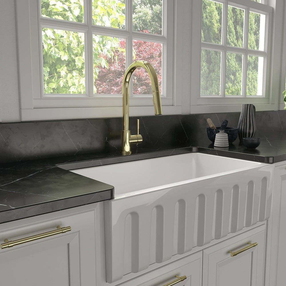 ZLINE Autograph Edition Gemini Pull Down Single Handle Kitchen Faucet in Polished Gold (GEM-KF-PG)