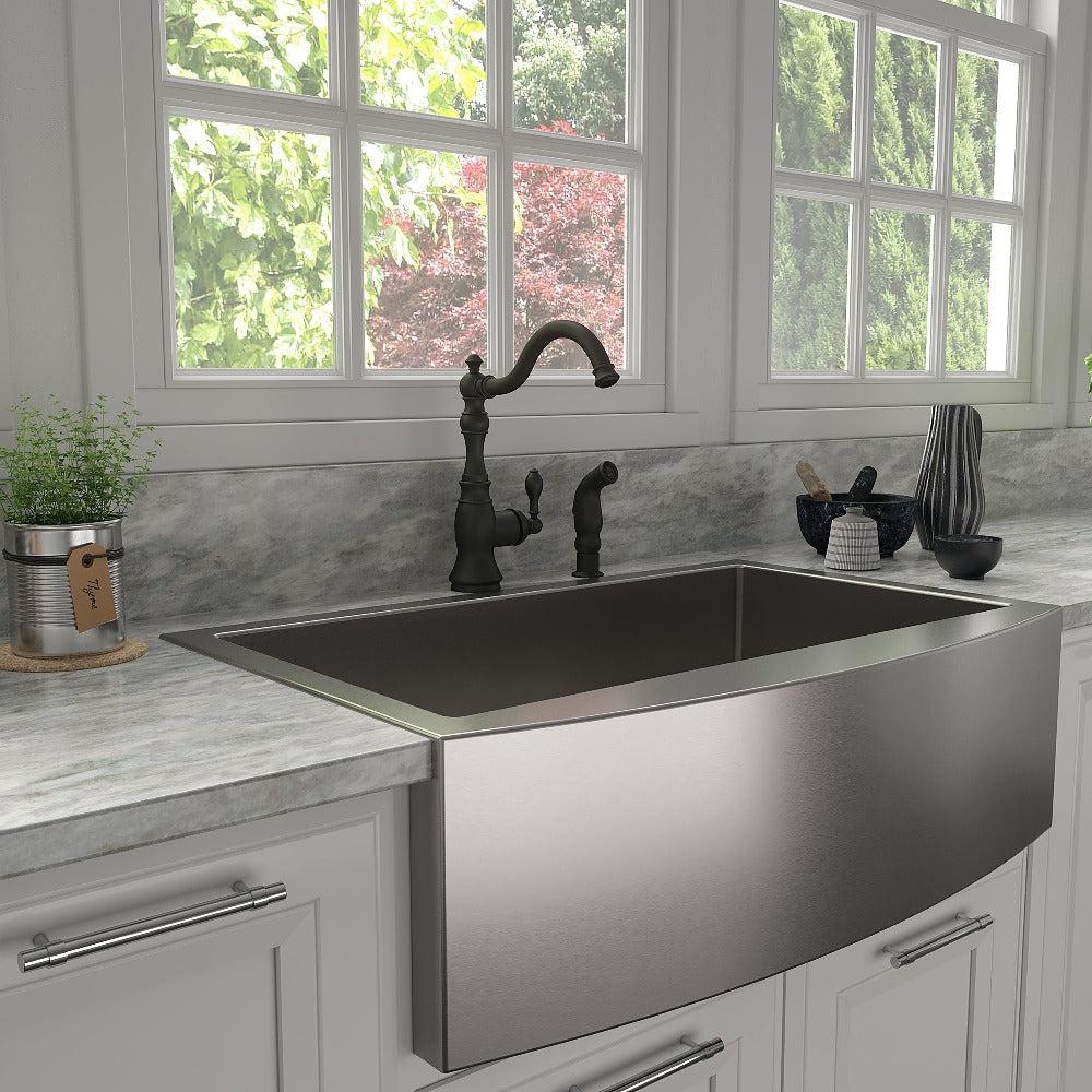 ZLINE Autograph Edition Rembrandt Single Handle Kitchen Faucet and Side Sprayer in Matte Black (REM-KF-MB)