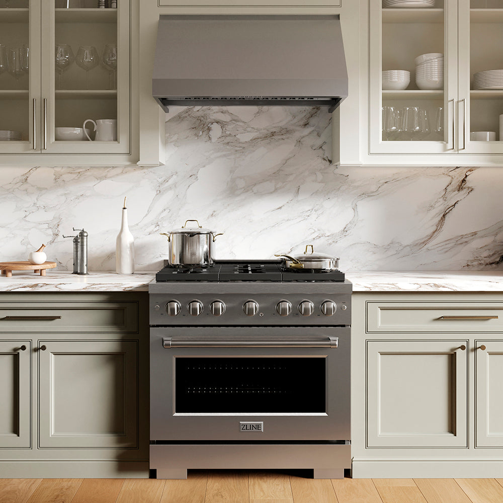 ZLINE 36 in. 5.2 cu. ft. Paramount Gas Range with 6 Burner Cooktop and Convection Gas Oven in Stainless Steel, Open Box-Good Condition