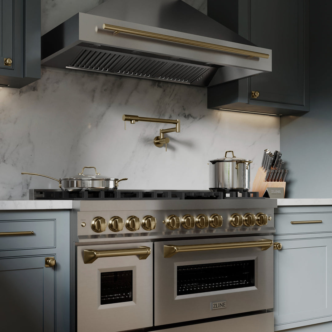 ZLINE Autograph Edition 24", 30", 36", &amp; 48" Legacy Dual Fuel Range with Champagne Bronze, Polished Gold nd Matte Black.