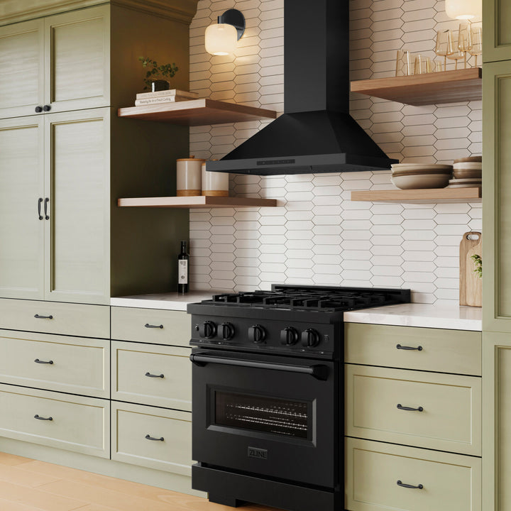 ZLINE 30 in. Convertible Vent Wall Mount Range Hood in Black Stainless Steel, Handle Open Box-Excellent Condition