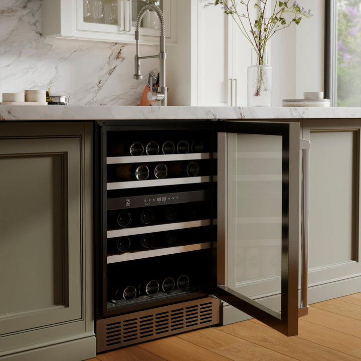 ZLINE 24 in. Monument Dual Zone 44 Bottle Wine Cooler with Wood Shelves in Stainless Steel, Open Box-Excellent Condition