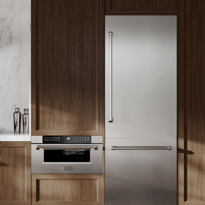 ZLINE 30 in. 16.1 cu. ft. Built-In Bottom Freezer Refrigerator with Water Dispenser and Ice Maker in Satin Stainless Steel (RBIV-SN-30)