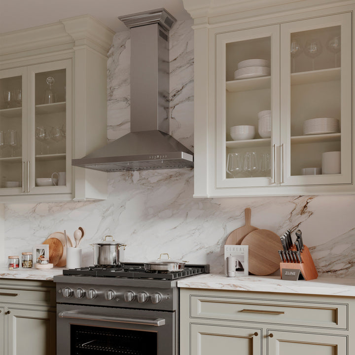 ZLINE 36" Convertible Vent Wall Mount Range Hood in Stainless Steel with Crown Molding (KBCRN-36)