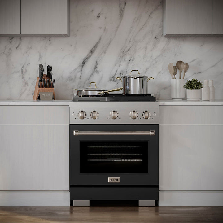 ZLINE 30 in. 4.2 cu. ft. Paramount Gas Range with 4 Burner DuoPro™ Cooktop and Convection Gas Oven with Black Matte Door (PSGR-BLM-30)