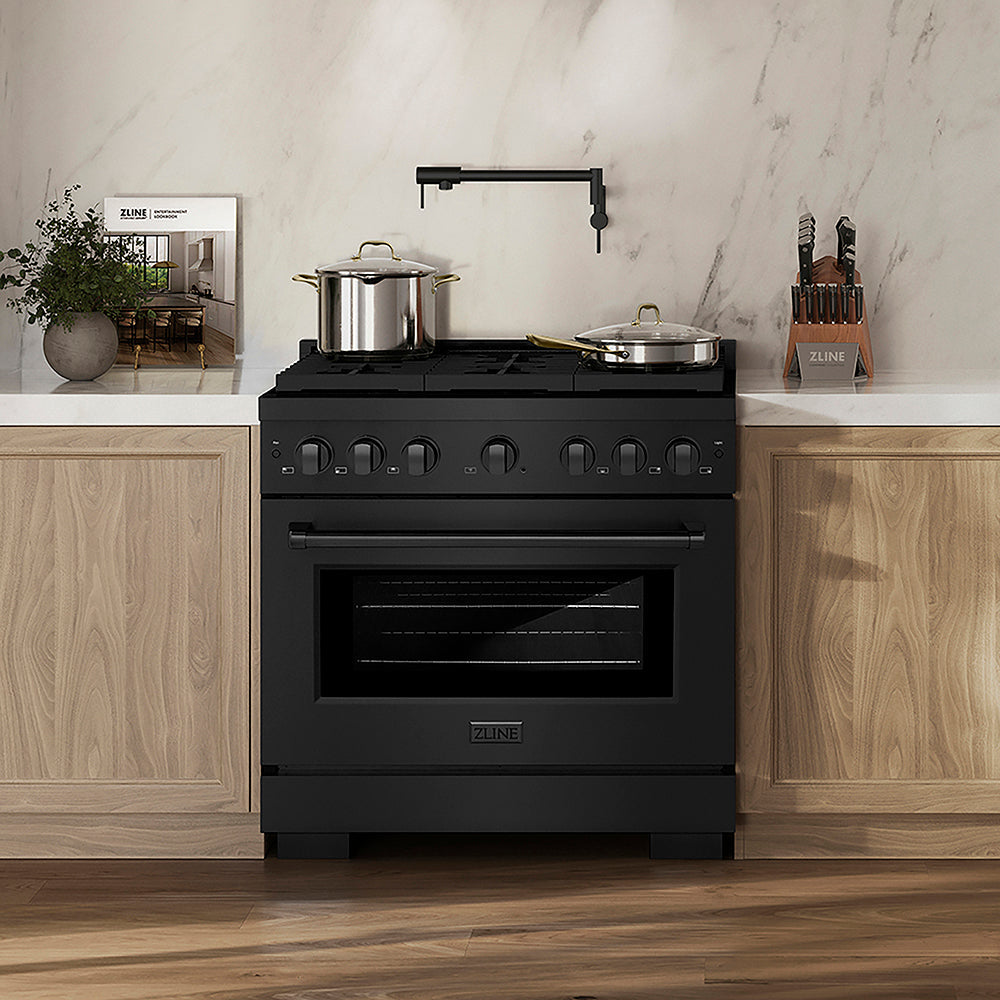 ZLINE 36 in. 5.2 cu. ft. Paramount Gas Range with 6 Burner DuoPro™ Cooktop and Convection Gas Oven in Black Stainless Steel, Open Box-Excellent Condition