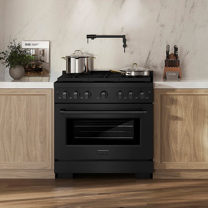 ZLINE 36 in. 5.2 cu. ft. Paramount Gas Range with 6 Burner DuoPro™ Cooktop and Convection Gas Oven in Black Stainless Steel, Open Box-Excellent Condition