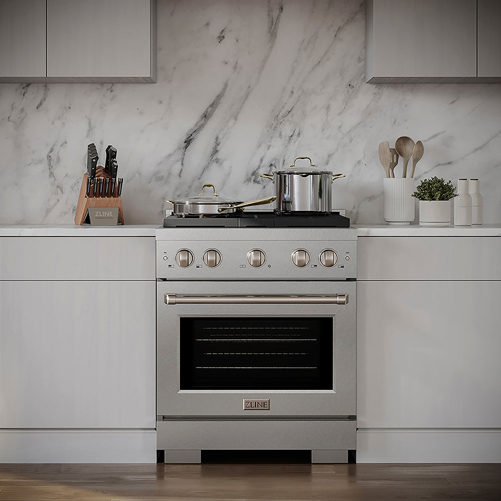 ZLINE 30 in. 4.2 cu. ft. Paramount Gas Range with 4 Burner DuoPro™ Cooktop and Convection Gas Oven in Satin Stainless Steel, Open Box-Excellent Condition