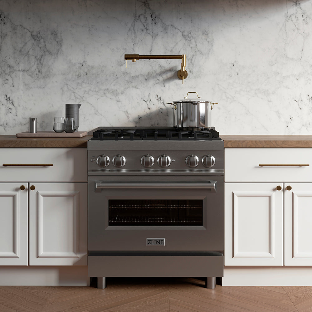 ZLINE 30 in. 4.0 cu. ft. Legacy Dual Fuel Range with 4 Burner Gas Cooktop and Electric Convection Oven in Stainless Steel, Open Box-Excellent Condition