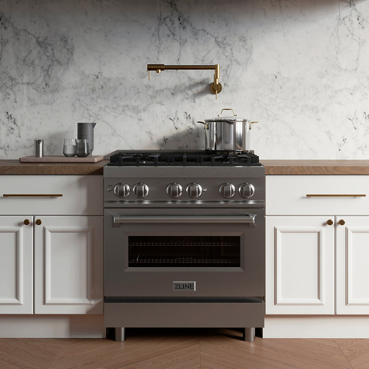 ZLINE 30 in. 4.0 cu. ft. Legacy Dual Fuel Range with 4 Burner Gas Cooktop and Electric Convection Oven in Stainless Steel, Open Box-Excellent Condition