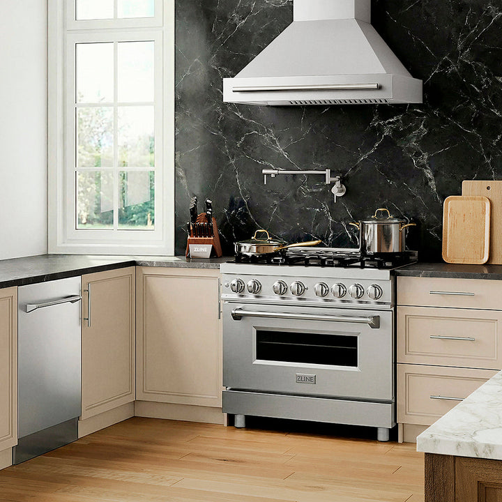 ZLINE 36 in. 4.6 cu. ft. Legacy Dual Fuel Range with 6 Burner Gas Cooktop and Electric Convection Oven in Stainless Steel, Open Box-Excellent Condition