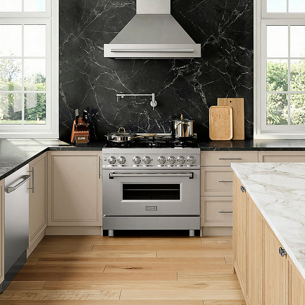 ZLINE 36 in. 4.6 cu. ft. Legacy Dual Fuel Range with 6 Burner Gas Cooktop and Electric Convection Oven in Stainless Steel, Open Box-Excellent Condition