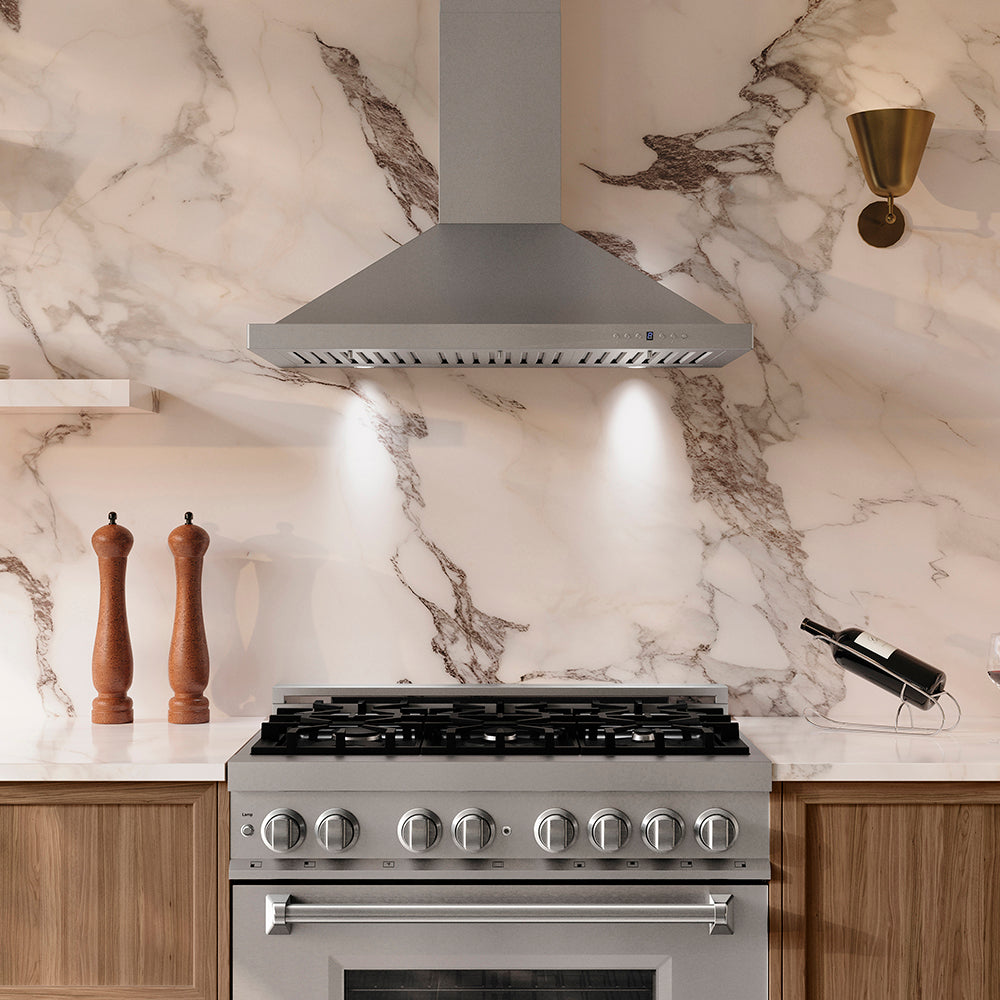 ZLINE 36 in. Convertible Vent Wall Mount Range Hood in Stainless Steel, Handle Open Box-Excellent Condition