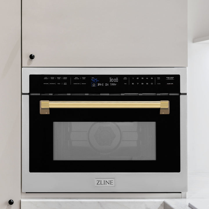 ZLINE Autograph Edition 24" 1.6 cu ft. Built-in Convection Microwave Oven in DuraSnow® Stainless Steel with Gold Accents, MWOZ-24-SS-G