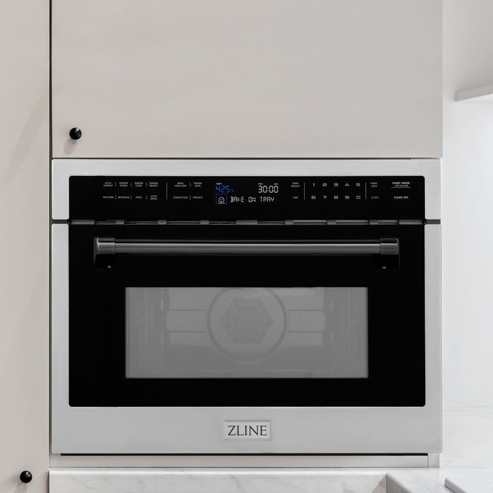 ZLINE Autograph Edition 24" 1.6 cu ft. Built-in Convection Microwave Oven in DuraSnow® Stainless Steel with Black Accents, MWOZ-24-SS-MB