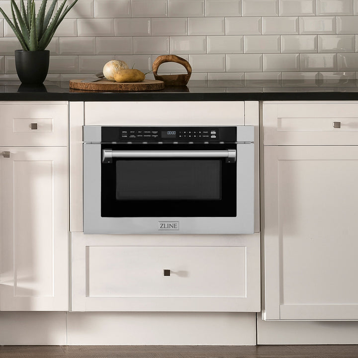 ZLINE 24" Built-in Microwave Drawer with Traditional Handle in Stainless Steel