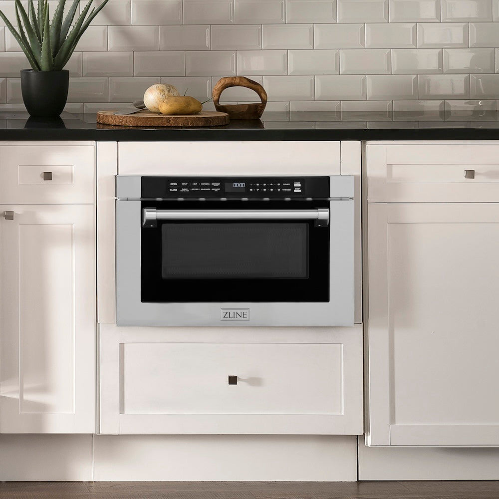ZLINE 24 in. 1.2 cu. ft. Built-in Microwave Drawer with a Traditional Handle in Stainless Steel, Open Box-Good Condition