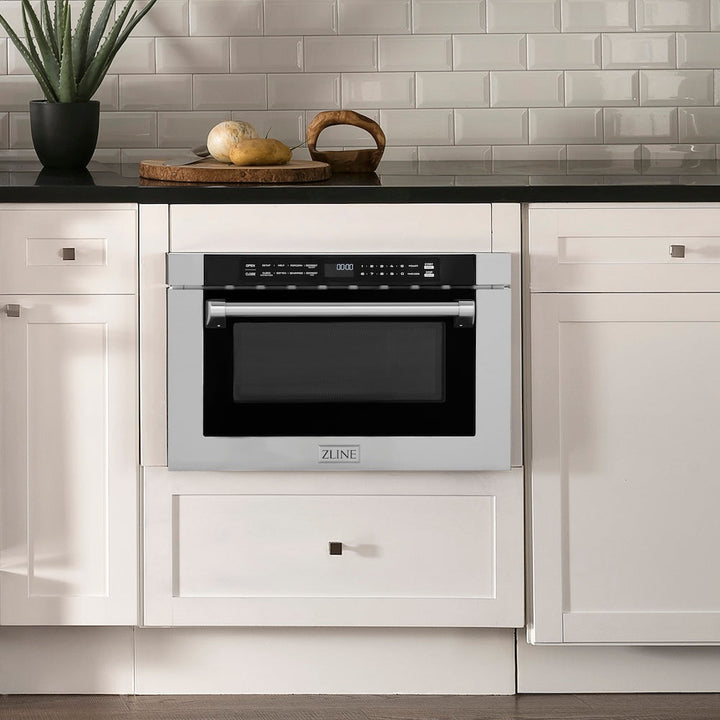 ZLINE 24 in. 1.2 cu. ft. Built-in Microwave Drawer with a Traditional Handle in Stainless Steel, Open Box-Good Condition