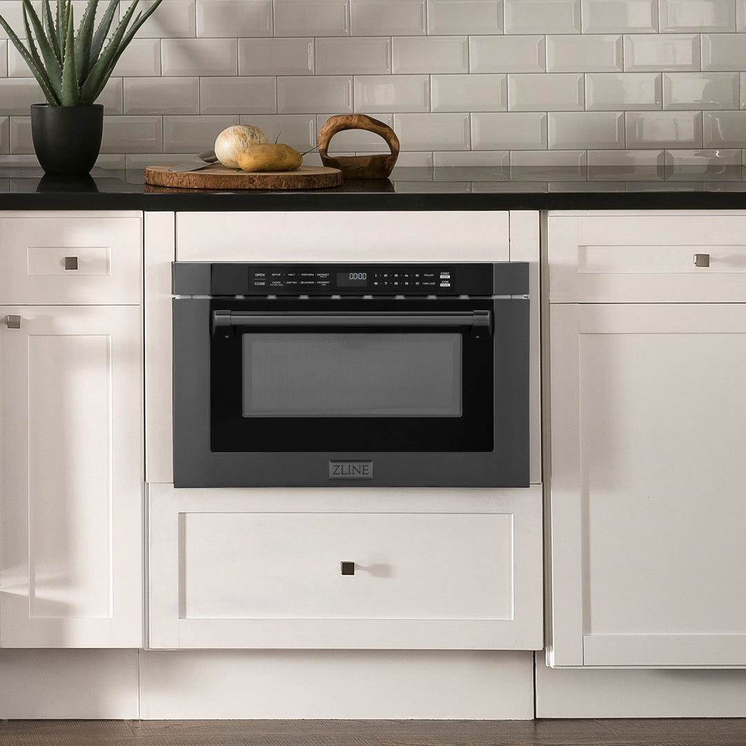 ZLINE 24" Built-in Microwave Drawer with Traditional Handle in Black Stainless Steel  1.2 cu. ft.
