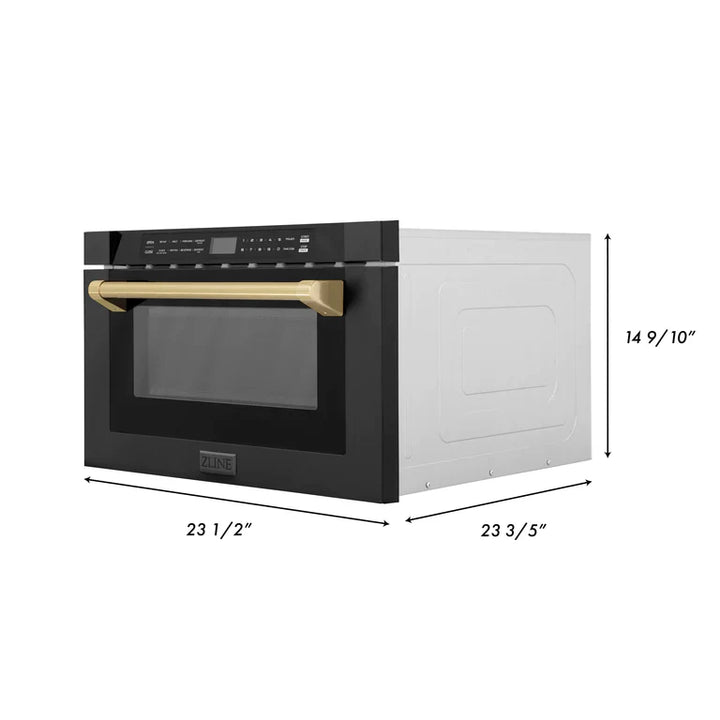 ZLINE 24" Built-in Microwave Drawer in Black Stainless Steel &amp; Champagne Bronze Accents 1.2 cu. ft.