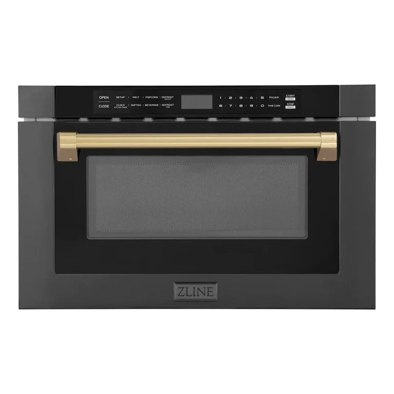 ZLINE 24" Built-in Microwave Drawer in Black Stainless Steel &amp; Champagne Bronze Accents 1.2 cu. ft.