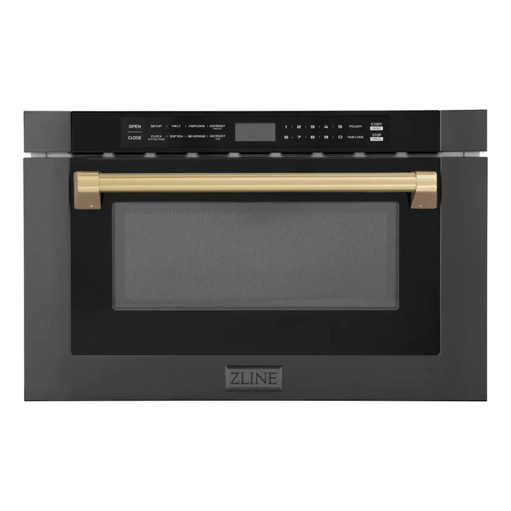 ZLINE 24" Built-in Microwave Drawer in Black Stainless Steel &amp; Champagne Bronze Accents 1.2 cu. ft.