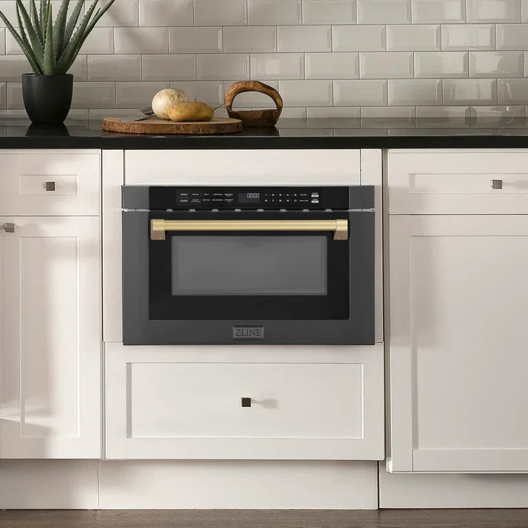 ZLINE 24" Built-in Microwave Drawer in Black Stainless Steel & Champagne Bronze Accents 1.2 cu. ft.