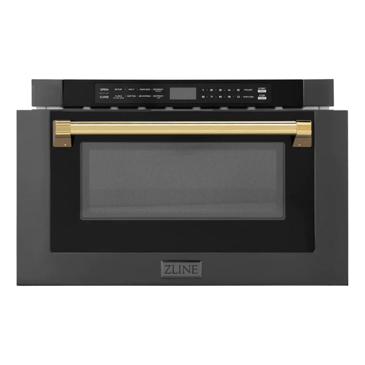ZLINE 24" Built-in Microwave Drawer in Black Stainless Steel &amp; Gold Accents 1.2 cu. ft.