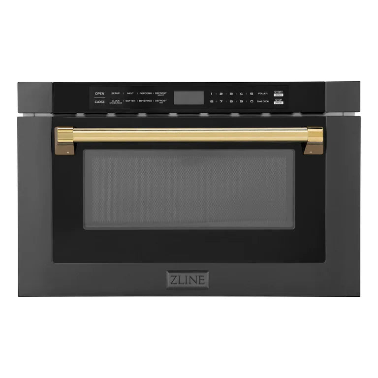 ZLINE 24" Built-in Microwave Drawer in Black Stainless Steel & Gold Accents 1.2 cu. ft.