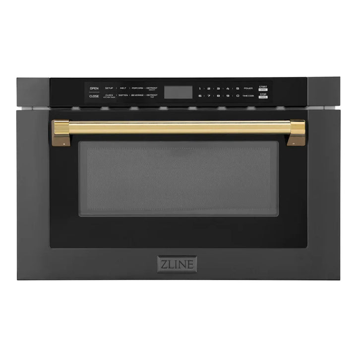 ZLINE 24" Built-in Microwave Drawer in Black Stainless Steel &amp; Gold Accents 1.2 cu. ft.