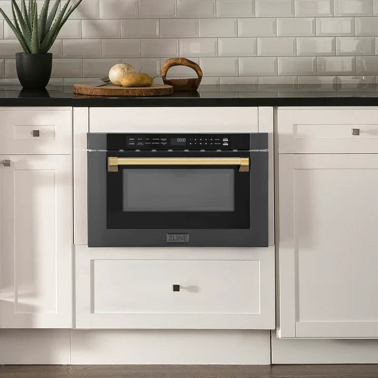 ZLINE 24" Built-in Microwave Drawer in Black Stainless Steel & Gold Accents 1.2 cu. ft.