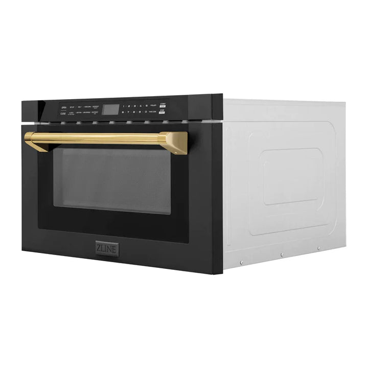 ZLINE 24" Built-in Microwave Drawer in Black Stainless Steel &amp; Gold Accents 1.2 cu. ft.