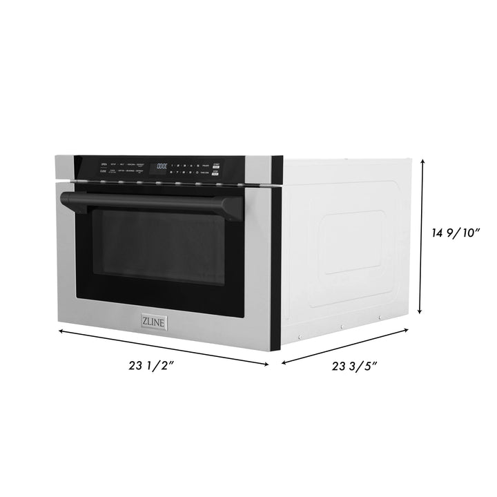 ZLINE Autograph Edition 24" 1.2 cu. ft. Built-in Microwave Drawer with a Traditional Handle in Stainless Steel and Matte Black Accents, MWDZ-1-H-MB