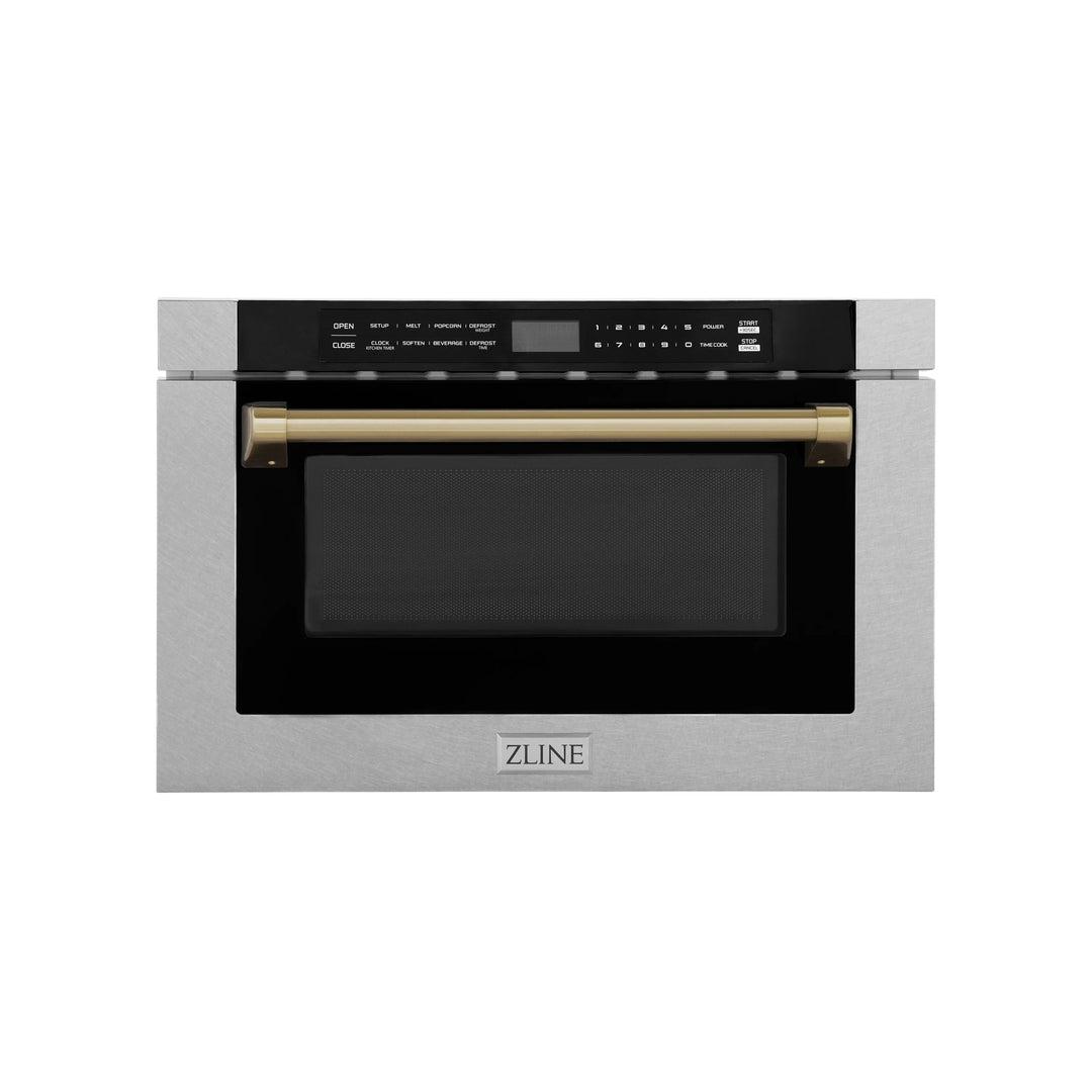 ZLINE 24" Microwave Drawer in Durasnow Stainless Steel and Bronze Accents