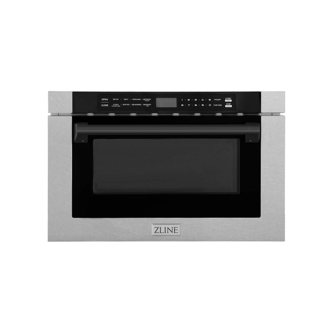 ZLINE 24" Microwave Drawer in Fingerprint Resistant Stainless, Matte Black Accents, MWDZ-1-SS-H-MB