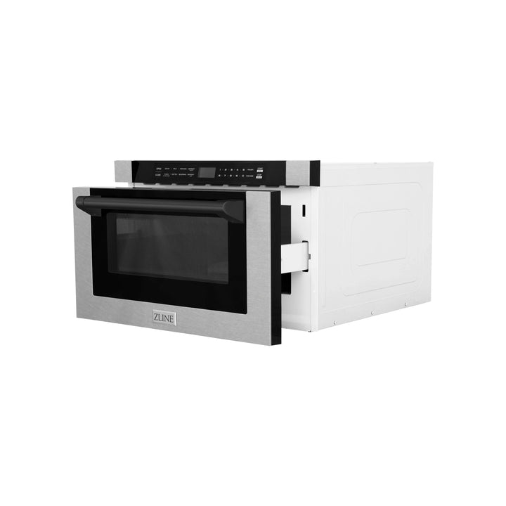 ZLINE 24" Microwave Drawer in Fingerprint Resistant Stainless, Matte Black Accents, MWDZ-1-SS-H-MB