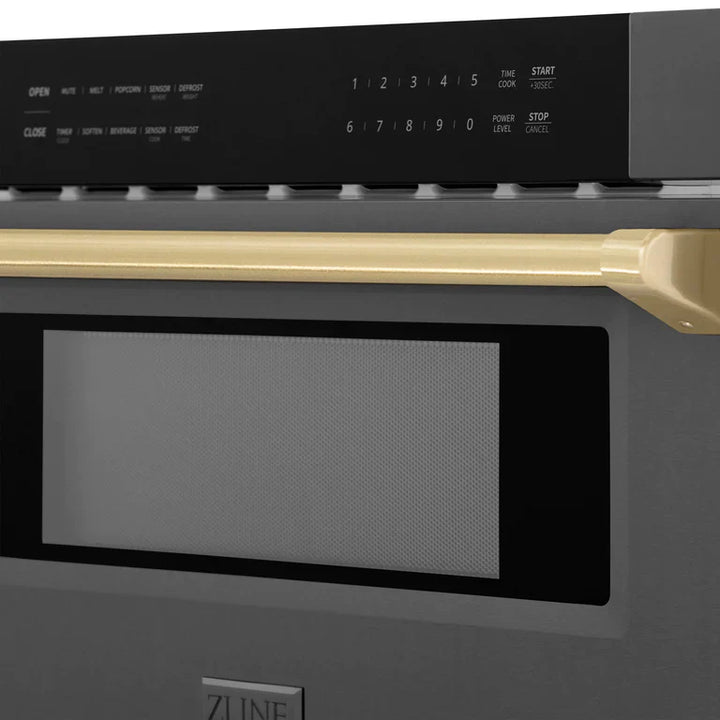ZLINE 30" Built-in Microwave Drawer in Black Stainless Steel &amp; Champagne Bronze Accents 1.2 cu. ft.