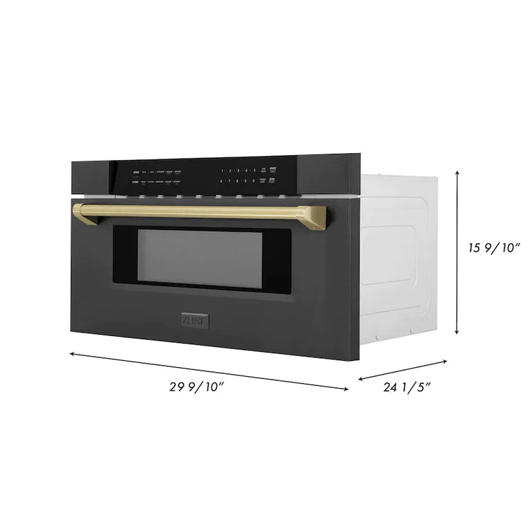 ZLINE 30" Built-in Microwave Drawer in Black Stainless Steel &amp; Champagne Bronze Accents 1.2 cu. ft.