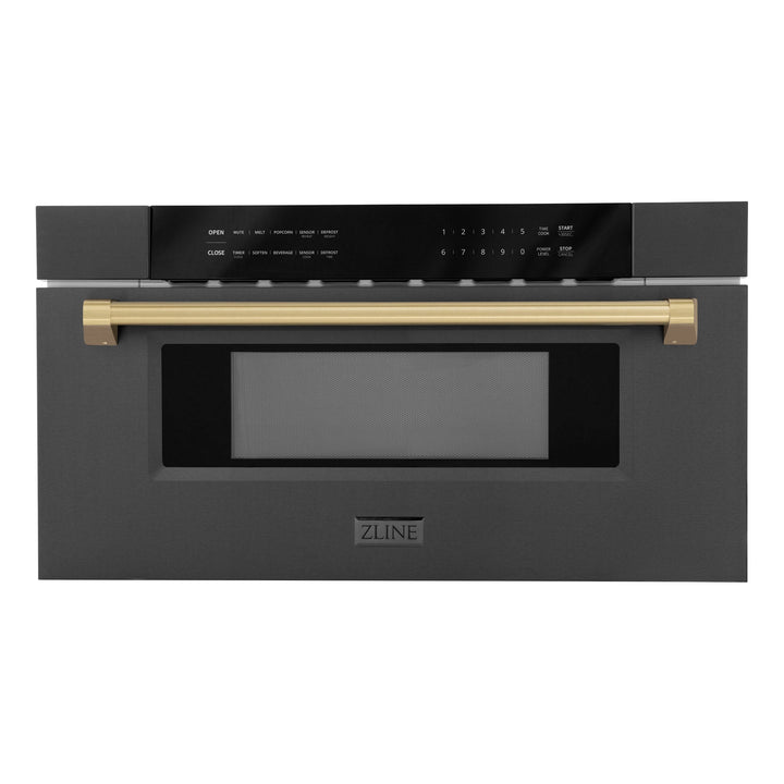 ZLINE 30" Autograph Edition Built-in Microwave Drawer in Black Stainless Steel and Champagne Bronze Accents 1.2 cu. ft.