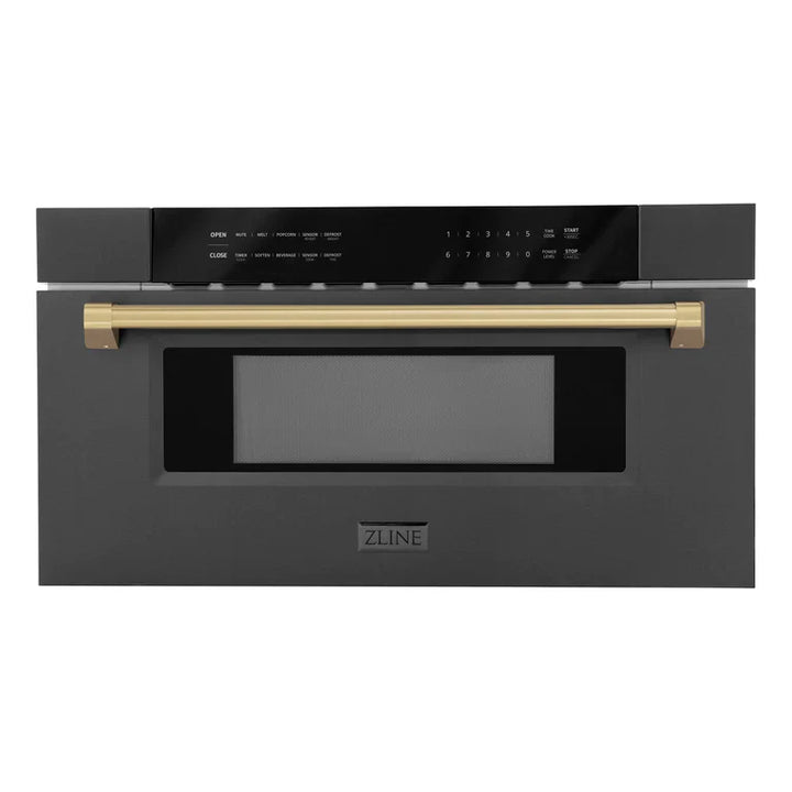 ZLINE 30" Built-in Microwave Drawer in Black Stainless Steel &amp; Champagne Bronze Accents 1.2 cu. ft.