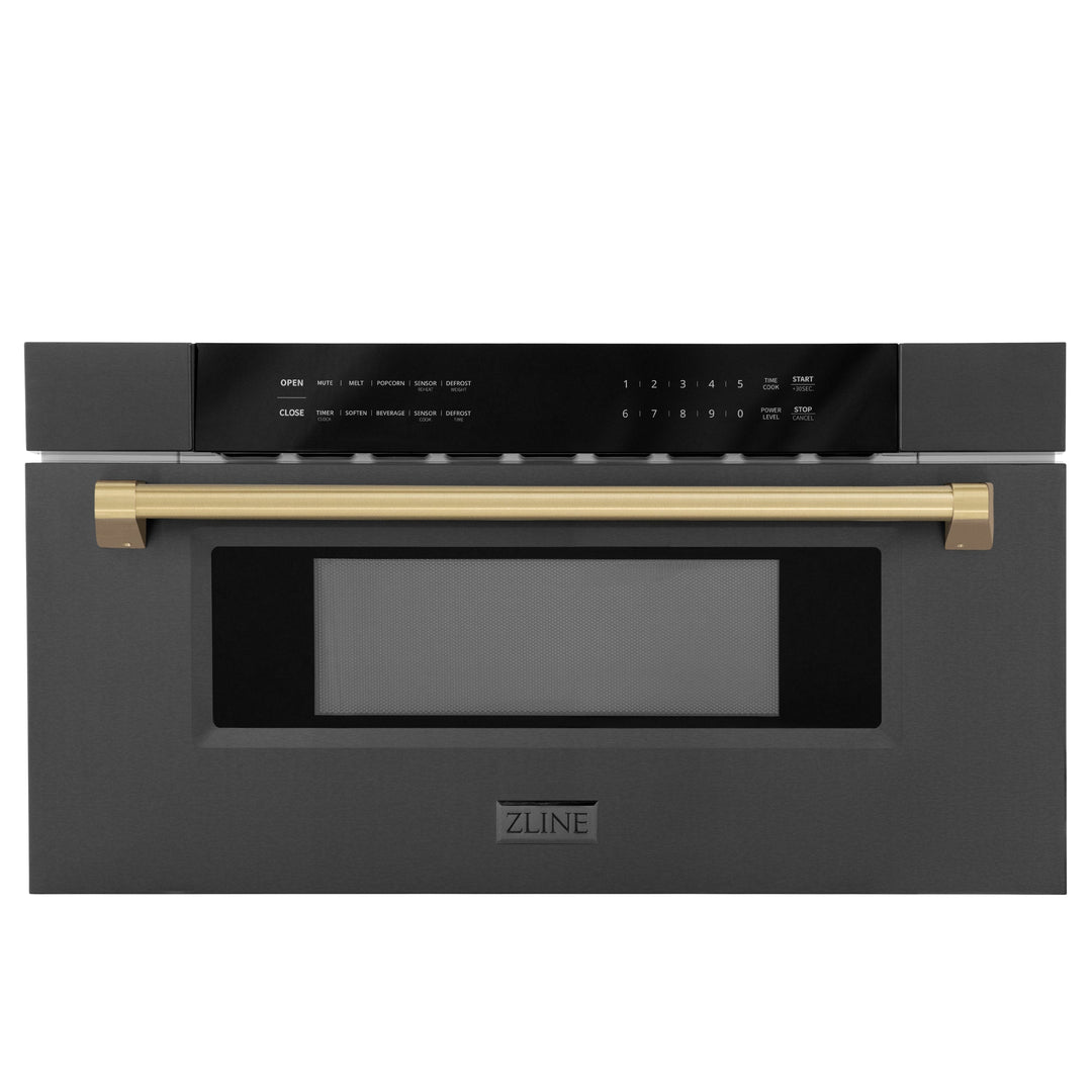 ZLINE 30" Autograph Edition Built-in Microwave Drawer in Black Stainless Steel and Champagne Bronze Accents 1.2 cu. ft.