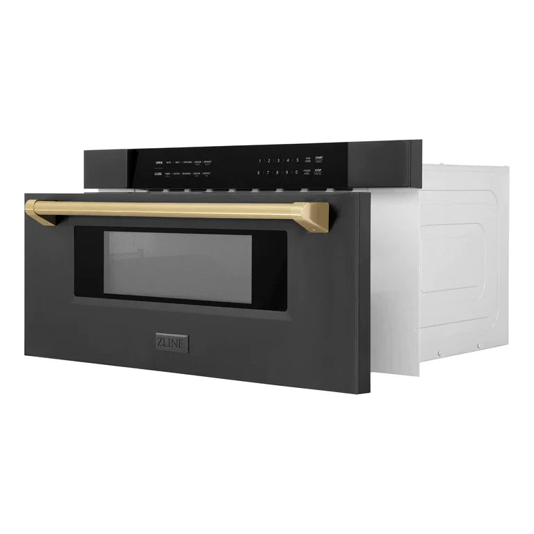 ZLINE 30" Built-in Microwave Drawer in Black Stainless Steel &amp; Champagne Bronze Accents 1.2 cu. ft.