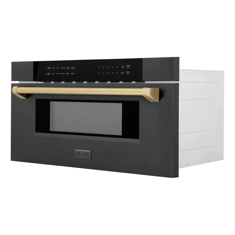 ZLINE 30" Built-in Microwave Drawer in Black Stainless Steel &amp; Champagne Bronze Accents 1.2 cu. ft.